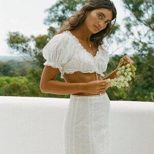 Sabo Skirt Nikolina Puff Sleeve Crochet Trimming Crop Top